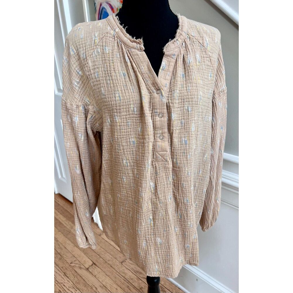 ☁️ Wonderly Waffle-Gauze Long Sleeve Blouse | Size XL | 100% Cotton